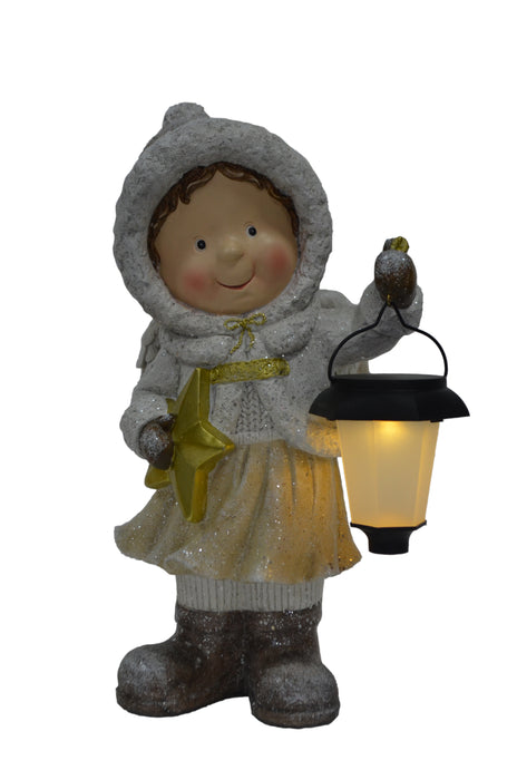 LED Figur Mädchen aus Polyresin mit Laterne in der Hand