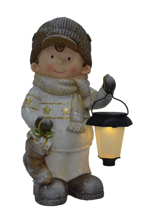 LED Figur Junge aus Polyresin mit Laterne in der Hand