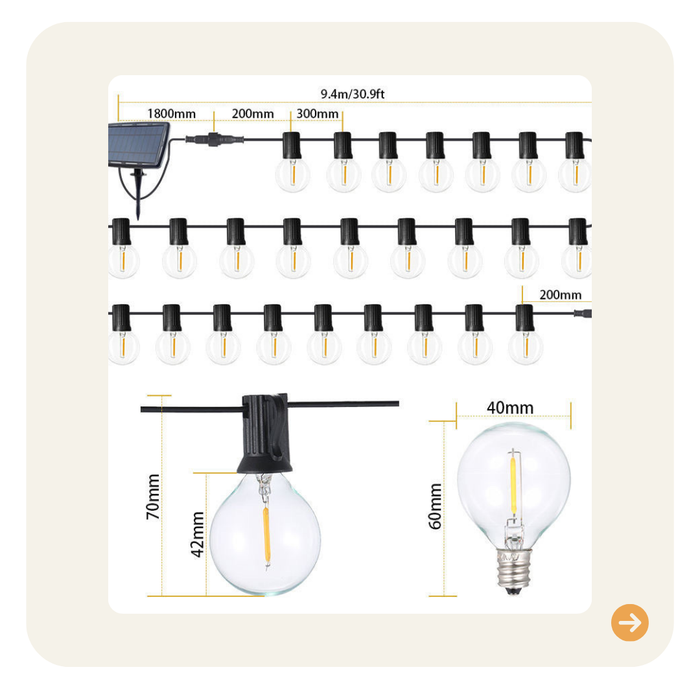 Solar Lichterkette Outdoor 7.5m mit 25 klaren Leuchtmittel G40