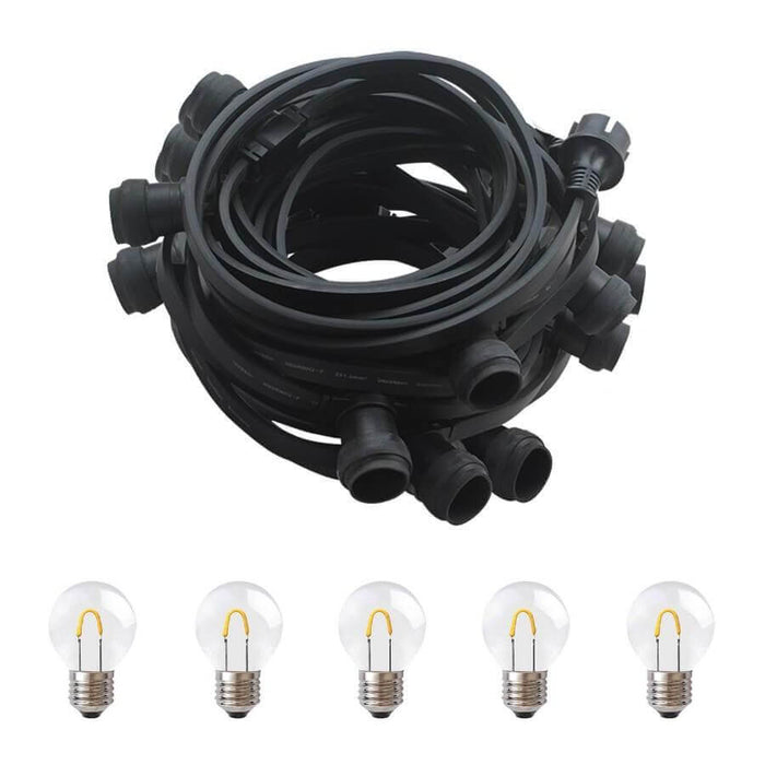 Lichterkette 10m schwarz verlängerbar mit 10 klaren Leuchtmittel G45 curved - Lichterketten Shop